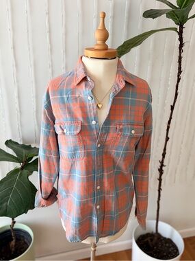 J. Crew Coral & Light Blue Plaid Button-Down Shirt